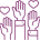 PEPS picto for social, three hands holding with hearts above icon