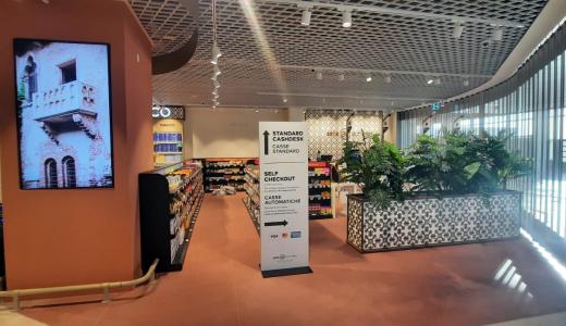 Aelia Duty Free cashdesk and self checkout area at Verona Airport