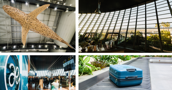 En-t&ecirc;te contenant plusieurs images refl&eacute;tant la nature, les a&eacute;roports et les magasins.