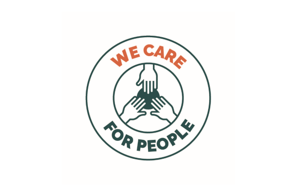 We care for people icon featuring three hands to illustrate solidarity and care